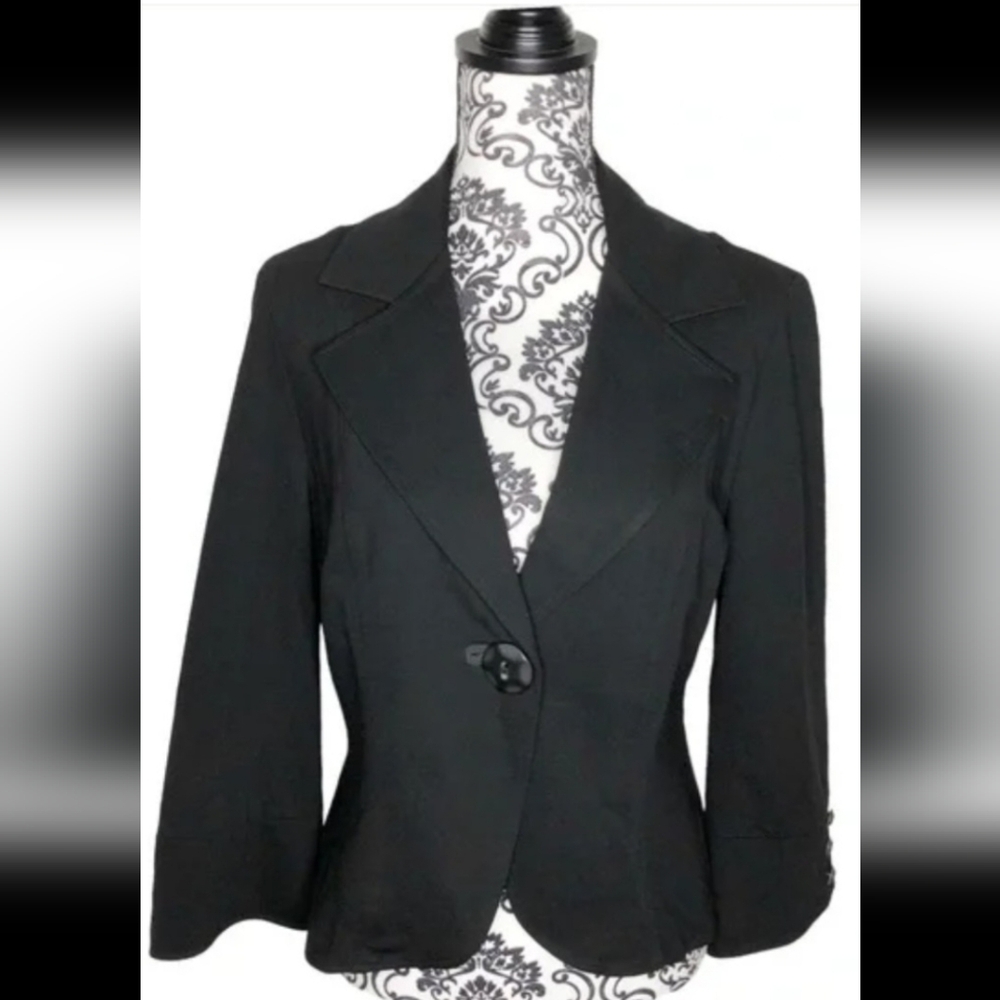 Blazer Jacket With One Button Closure, -Solid Bla… - image 1